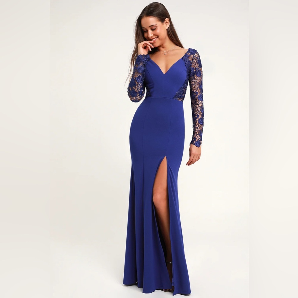 Lulu’s Falling in Love Royal Blue Lace-Up Backless Maxi Dress